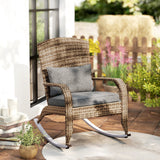 Wicker Adirondack Rocking Chair with Cushion and Pillow, Grey/Mixed Yellow