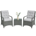 3-Piece Rattan Bistro Set with Metal Frame, Glass Table and Cushions, Light Grey