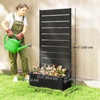 28" x 15" x 59" Raised Garden Bed with Trellis and Drain Gap, Black