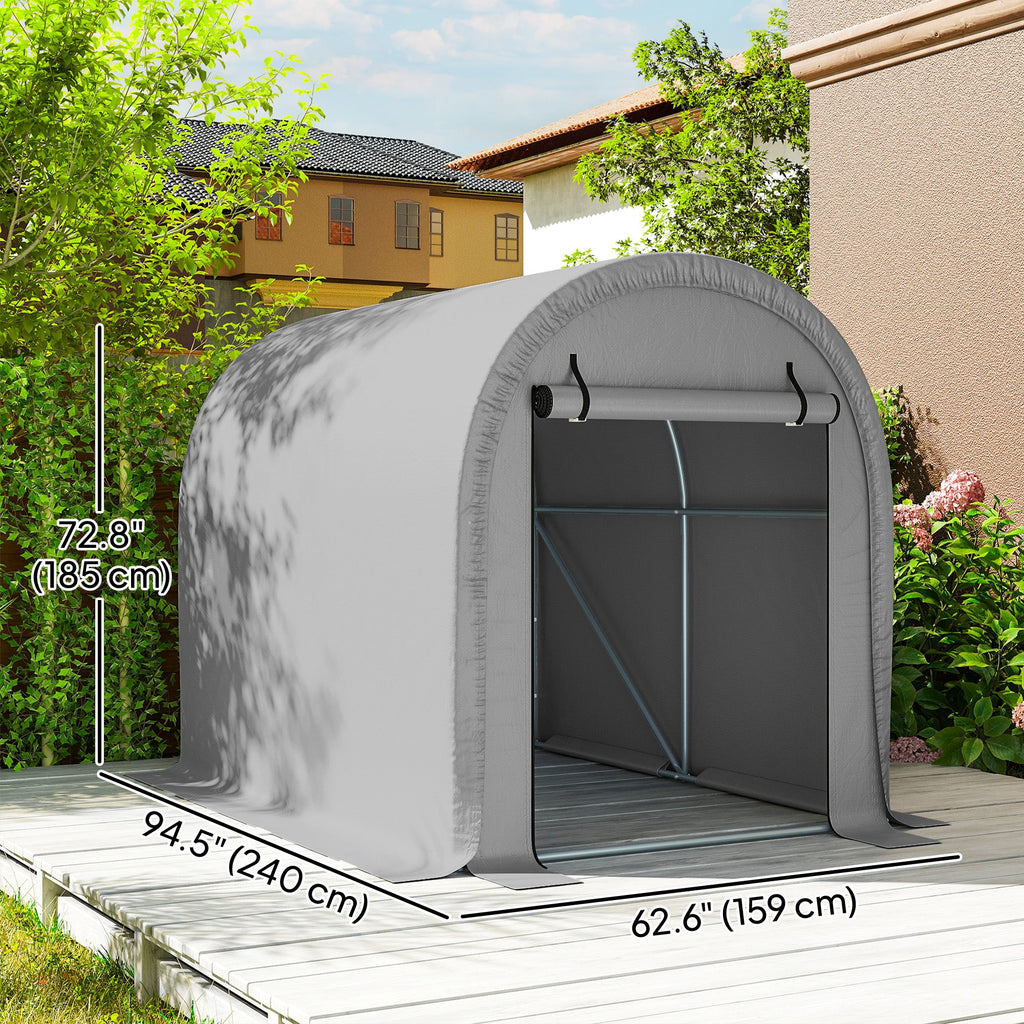 8' x 5' Portable Shed with Roll-up Zipper Door, Light Grey