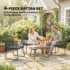 4 Piece Rattan Garden Furniture Set with Loveseat and Coffee Table, Black