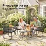 4 Piece Rattan Garden Furniture Set with Loveseat and Coffee Table, Black