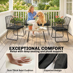 4 Piece Rattan Garden Furniture Set with Loveseat and Coffee Table, Black