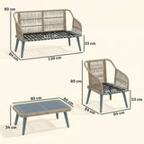 ARVOYA 4-Piece Rattan Conversation Set with Loveseat, 2 Armchairs & Acacia Table, Grey