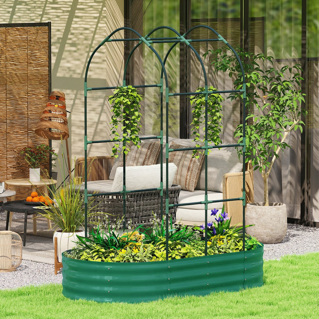 Galvanised Raised Garden Bed with Arched Trellis for Vegetables & Flowers