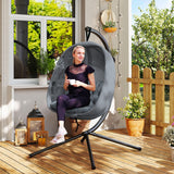 Hanging Egg Chair, Outdoor Indoor Swing Chair with Stand, Folding Basket and Thickened Cushion for Patio, Garden, Balcony, Grey