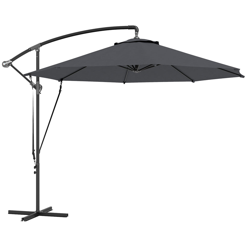 9.5FT Cantilever Patio Umbrella with Cover, 360° Rotation and Cross Base, Grey