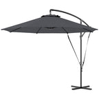 9.5FT Cantilever Patio Umbrella with Cover, 360° Rotation and Cross Base, Grey