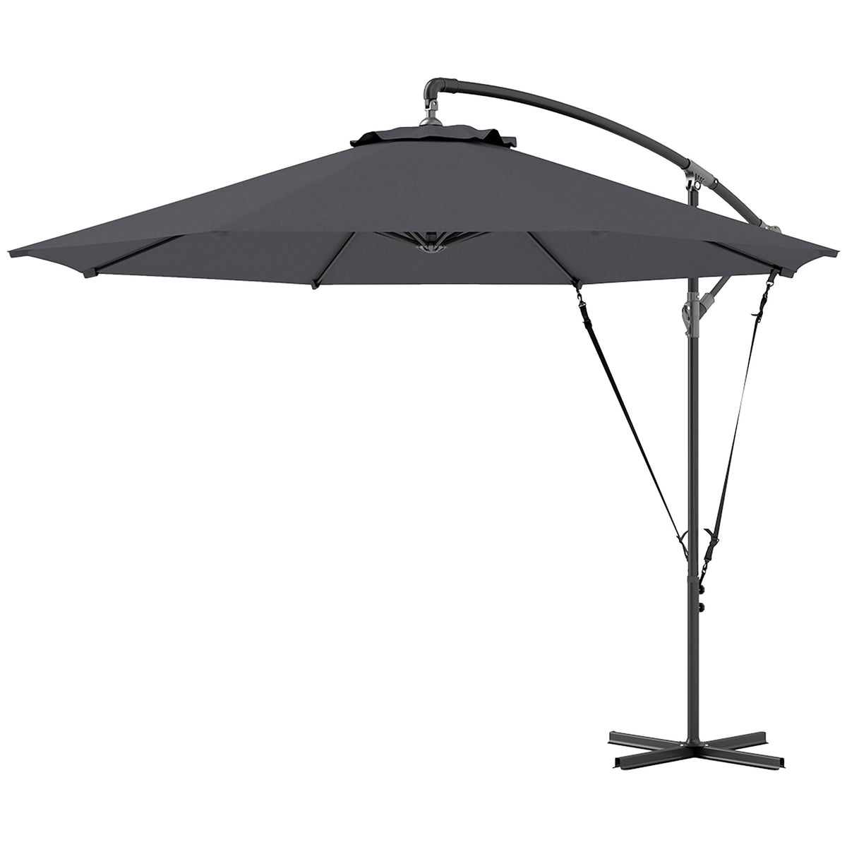 9.5FT Cantilever Patio Umbrella with Cover, 360° Rotation and Cross Base, Grey