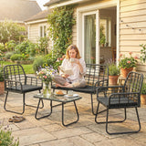 4 Piece Rattan Garden Furniture Set with Loveseat and Coffee Table, Black