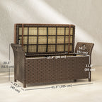 2-in-1 Patio Wicker Storage Bench, 29 Gallon with Cushion, Tan