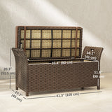 2-in-1 Patio Wicker Storage Bench, 29 Gallon with Cushion, Tan