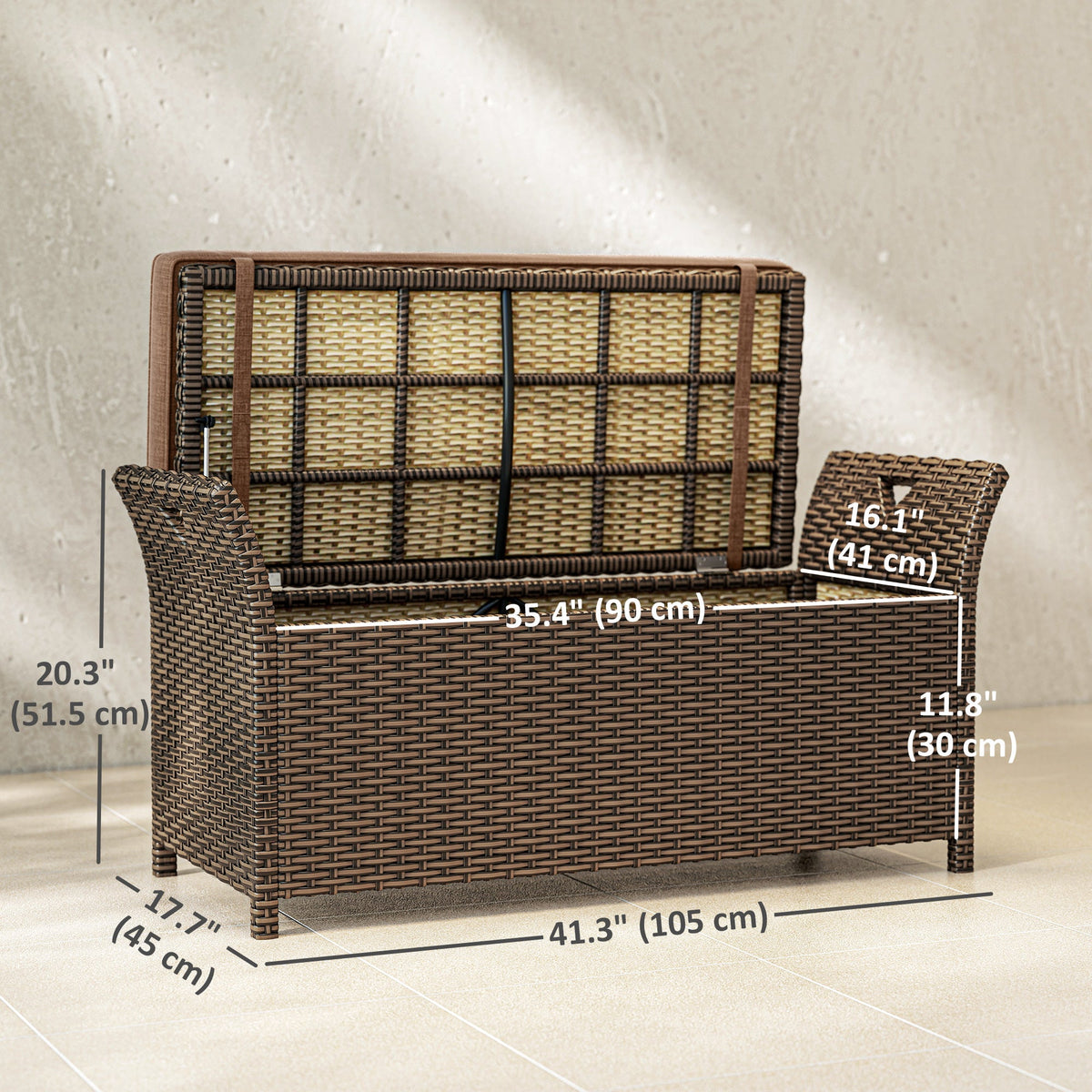 2-in-1 Patio Wicker Storage Bench, 29 Gallon with Cushion, Tan