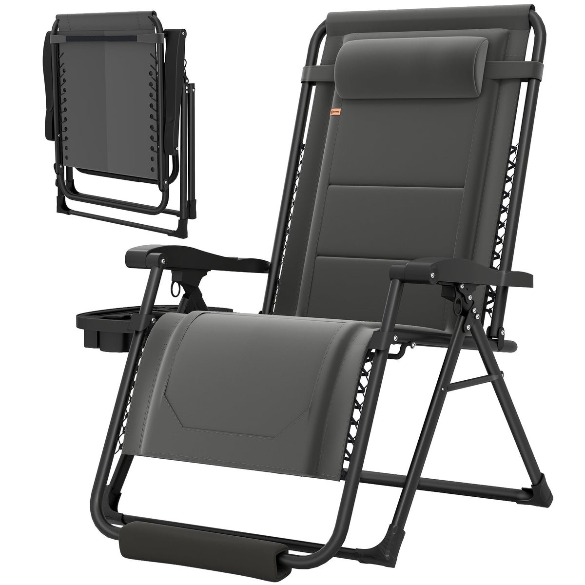 Zero Gravity Lounger Chair with Cup Holder, 400 LBS Capacity, Dark Grey