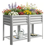 Galvanized Steel Raised Garden Bed with Legs and Storage Shelf, Silver