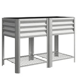 Galvanized Steel Raised Garden Bed with Legs and Storage Shelf, Silver