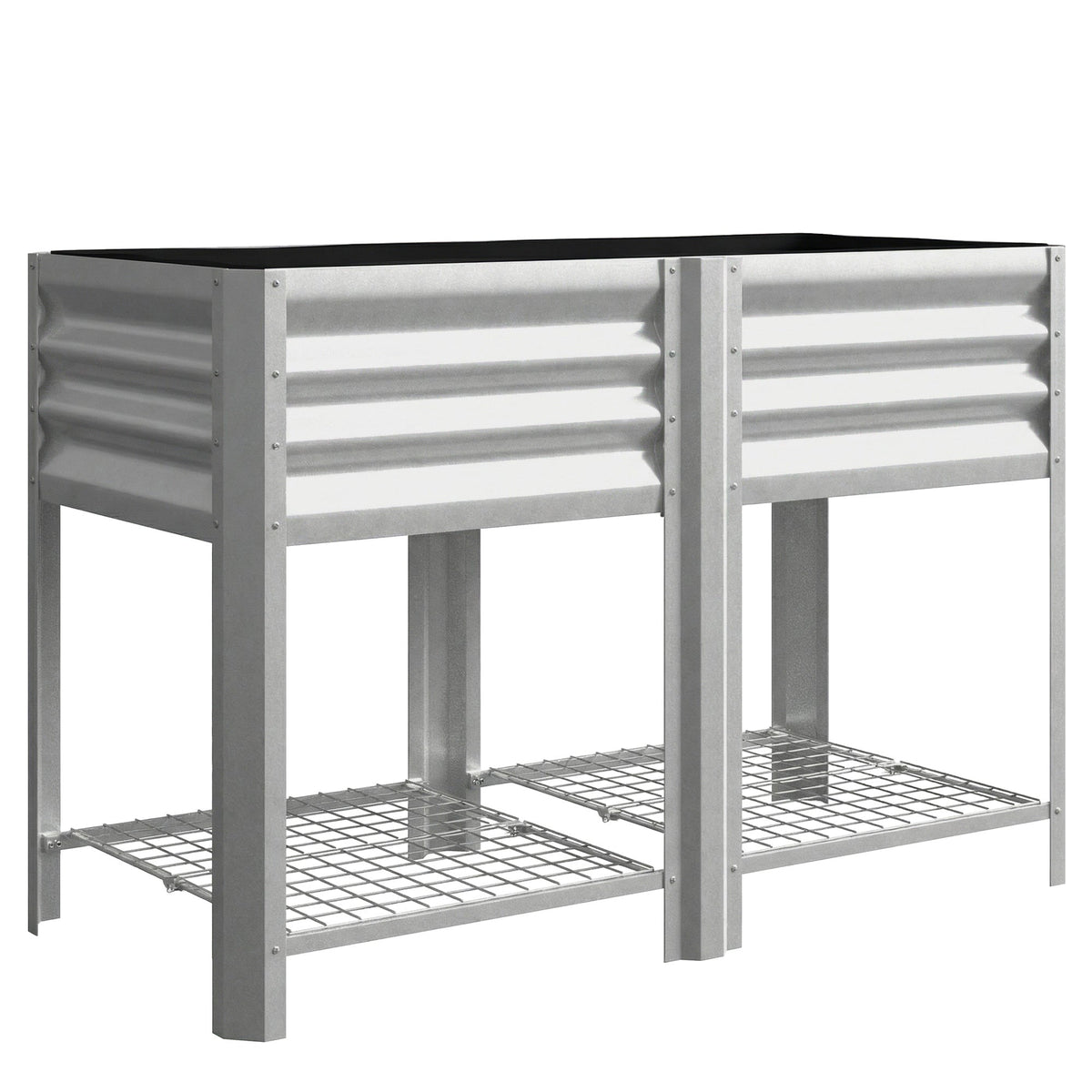 Galvanized Steel Raised Garden Bed with Legs and Storage Shelf, Silver