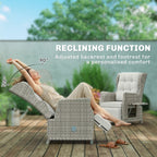 Rattan Garden Recliner Chair with Footrest, Flip Table and Cushion, Light Grey
