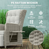 Rattan Garden Recliner Chair with Footrest, Flip Table and Cushion, Light Grey