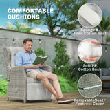 Rattan Garden Recliner Chair with Footrest, Flip Table and Cushion, Light Grey