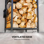 13 in 2-Tier Firewood Log Rack with Hooks & 4 Fireplace Tools, Black
