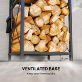 13 in 2-Tier Firewood Log Rack with Hooks & 4 Fireplace Tools, Black