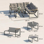 4 Piece Garden Furniture Set with Coffee Table and Thick Cushions, Grey
