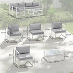 6 Seater Aluminium Garden Sofa Set with Coffee Table, Light Grey