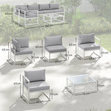 6 Seater Aluminium Garden Sofa Set with Coffee Table, Light Grey