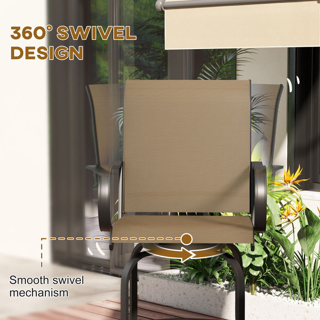 Set of 2 Bar Height Swivel Patio Stools with Armrests and Mesh Seats, Tan