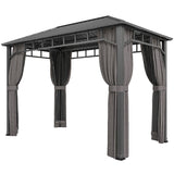 2 x 3.5 m Hardtop Gazebo with Galvanised Roof, Netting & Curtains, Dark Grey