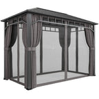 2 x 3.5 m Hardtop Gazebo with Galvanised Roof, Netting & Curtains, Dark Grey
