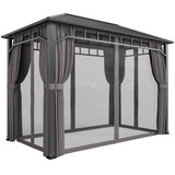 2 x 3.5 m Hardtop Gazebo with Galvanised Roof, Netting & Curtains, Dark Grey