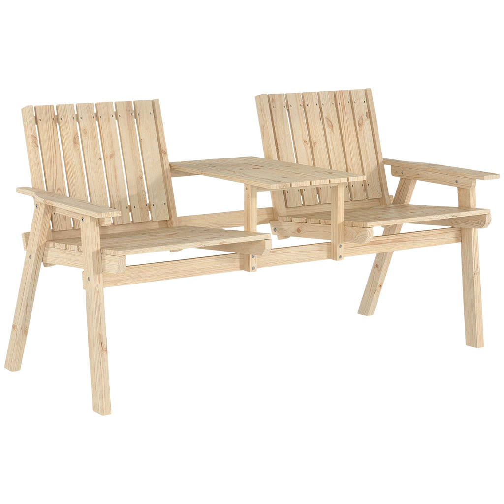 2-Seater Wooden Garden Loveseat with Table and Parasol Hole, Natural
