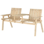 2-Seater Wooden Garden Loveseat with Table and Parasol Hole, Natural