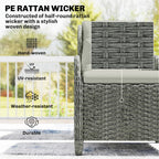 5 Piece Rattan Reclining Chair Set with Footstool and Glass Table, Cream White