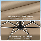 3 m Cantilever Parasol with Solar LED Light, Cover & 360° Rotation, Khaki