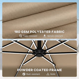 3 m Cantilever Parasol with Solar LED Light, Cover & 360° Rotation, Khaki