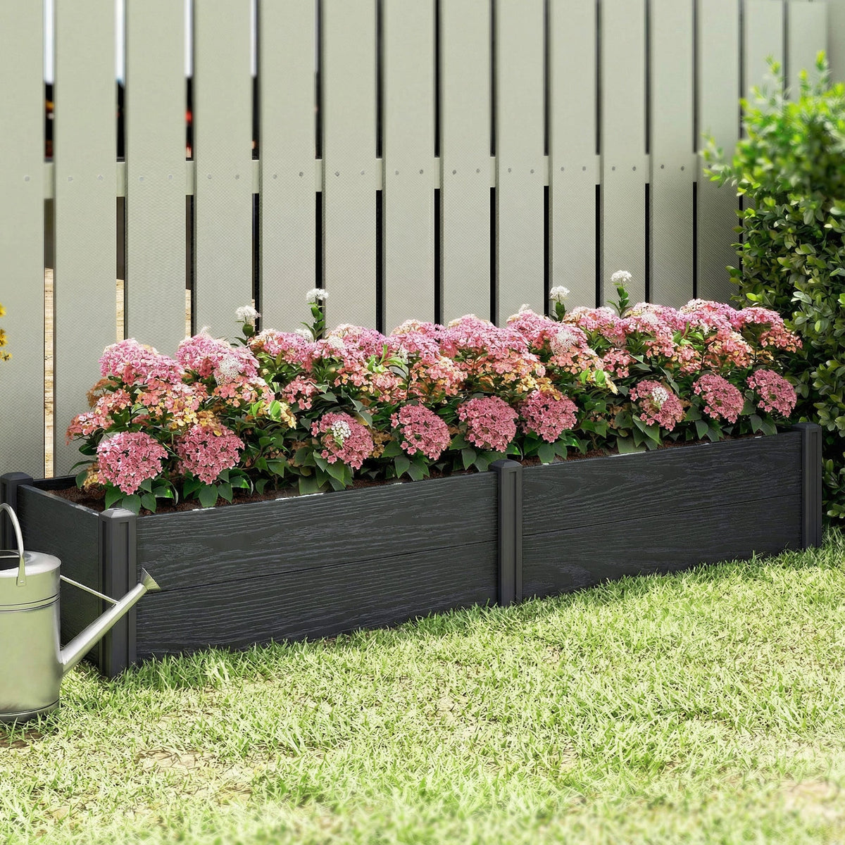 6.5 x 2 x 1ft Vinyl Raised Garden Bed with Divider, Grey Wood Effect