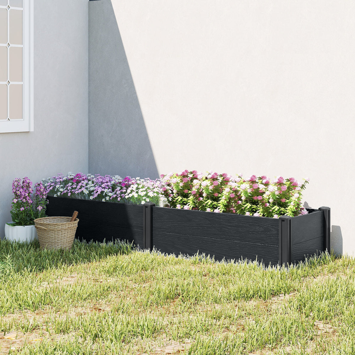 6.5 x 2 x 1ft Vinyl Raised Garden Bed with Divider, Grey Wood Effect
