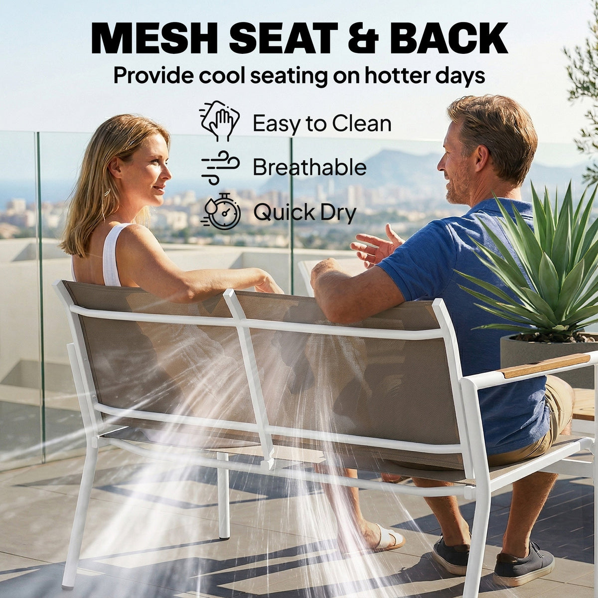 4-Seater Outdoor Sofa Set with Loveseat, 2 Armchairs & Metal-Top Table, Khaki