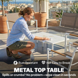 4-Seater Outdoor Sofa Set with Loveseat, 2 Armchairs & Metal-Top Table, Khaki
