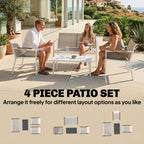4-Seater Outdoor Sofa Set with Loveseat, 2 Armchairs & Metal-Top Table, Khaki