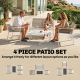 4-Seater Outdoor Sofa Set with Loveseat, 2 Armchairs & Metal-Top Table, Khaki