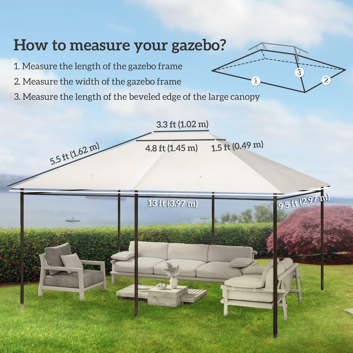 10' x 13' Gazebo Replacement Canopy Top Cover, Cream White