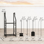 13 in 2-Tier Firewood Log Rack with Hooks & 4 Fireplace Tools, Black
