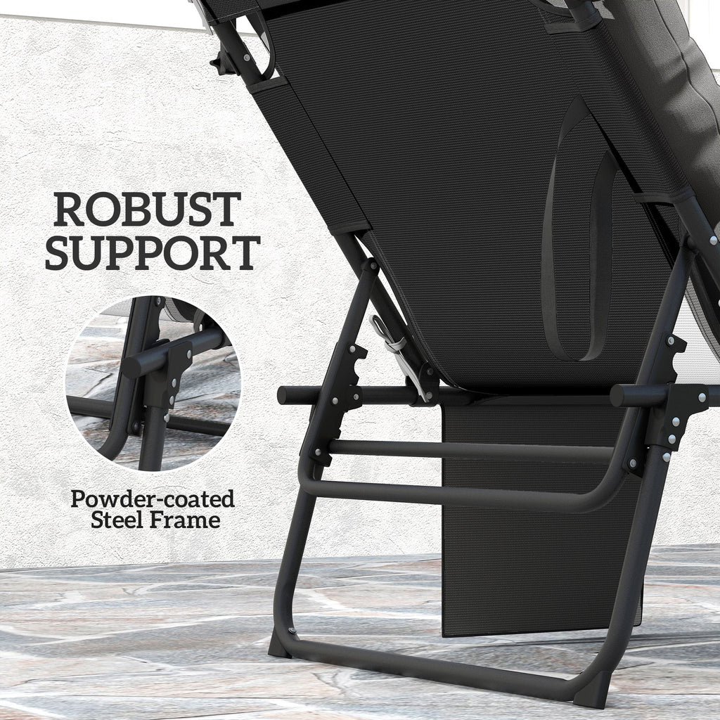 Folding Chaise Lounge Chair with Cushion, Sun Shade and Headrest, Dark Grey