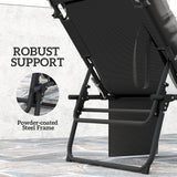 Folding Chaise Lounge Chair with Cushion, Sun Shade and Headrest, Dark Grey