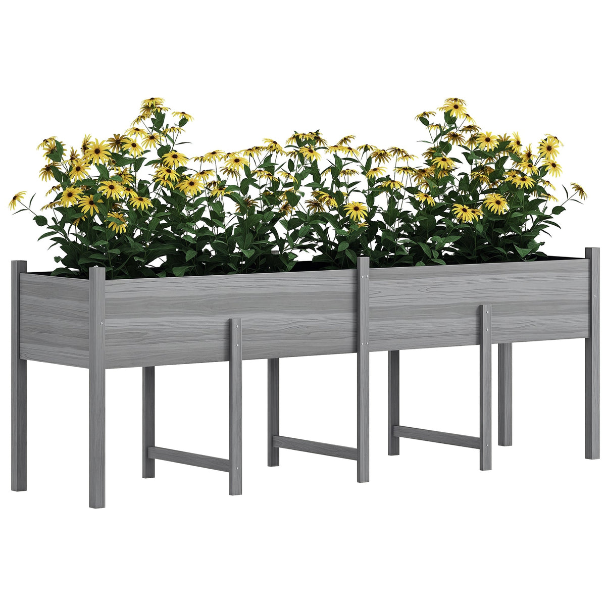Wooden Raised Garden Bed with Liner, Legs and Drain Holes, Grey
