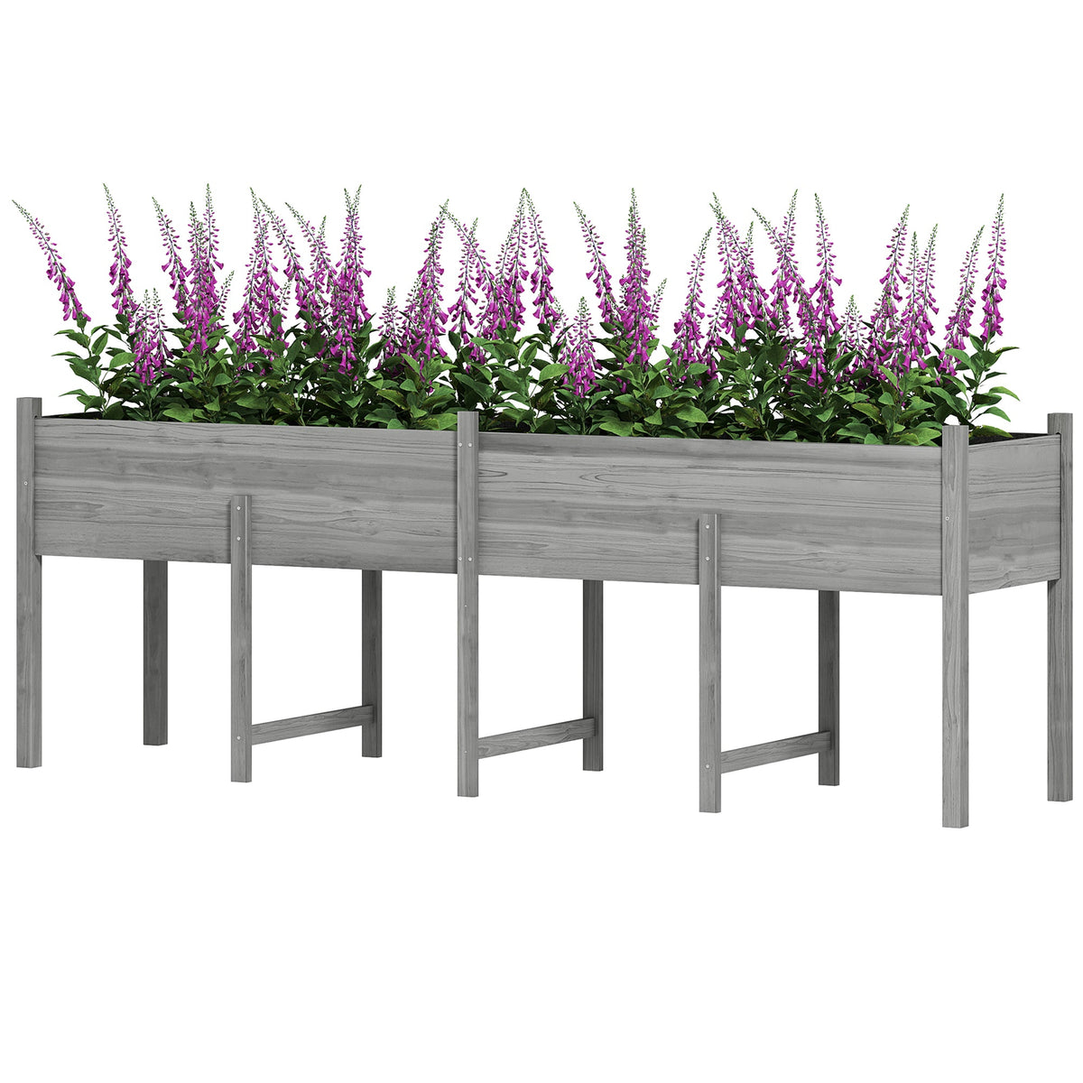 Wooden Raised Garden Bed with Liner, Legs and Drain Holes, Grey
